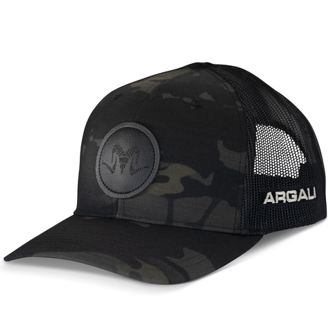 Argali Round Leather Patch Black Camo Front Hat