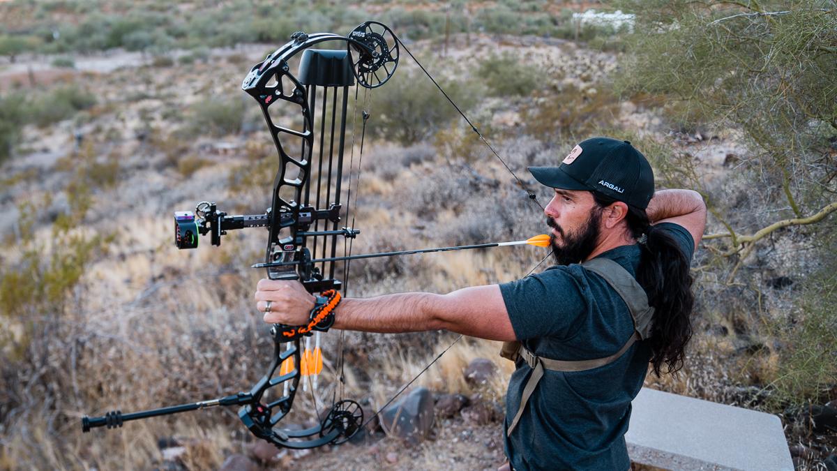 Josh Kirchner from Dialed in Hunter Sighting in his Bow at the archery range in Arizona